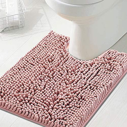 H.VERSAILTEX Toilet Mat U Shaped Bathroom Rugs Bath Mats for Bathroom Non Slip Luxury Chenille Bath Mat U Shape 20x24 Extra Soft and Absorbent Shaggy Rugs Washable Dry Fast - Coral Pink
