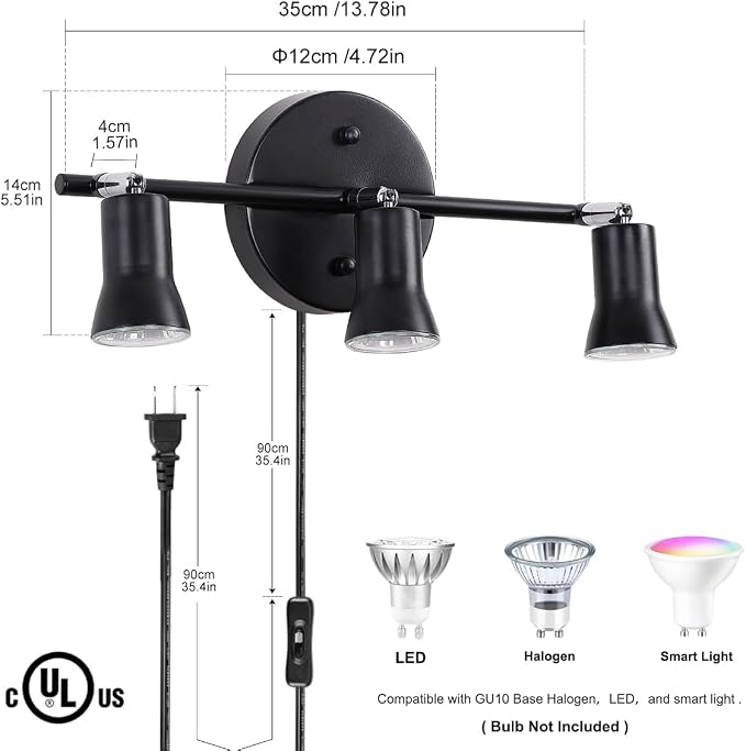 GLADFRESIT Industrial Track Lighting Kit, 3-Light, Brass | Adjustable Lamp Holder, Rotatable Spot Lights, Vintage Ceiling & Wall Mount, For Kitchen Bathroom Loft, Bulbs Not Included