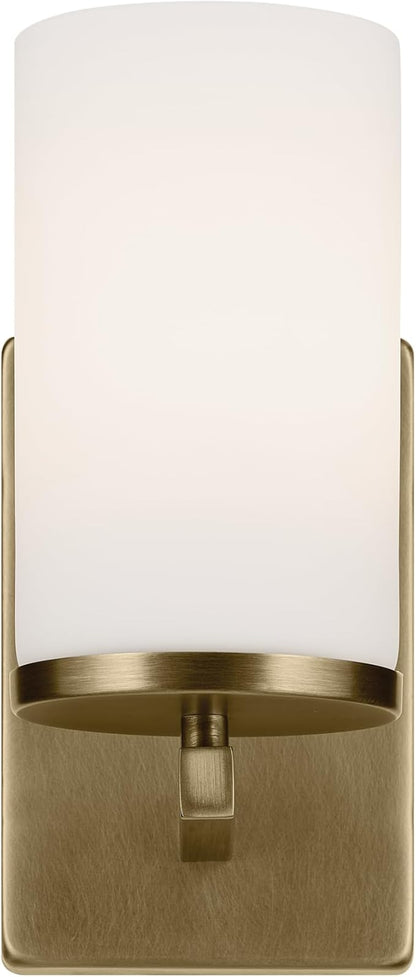 Crosby 4.5" 1-Light Wall Sconce with Satin Etched Cased Opal Glass in Natural Brass, for Bathroom, Powder Room, Hallway, Kitchen, Bedroom, Fireplace, (4.5" x 9.25"), 45495NBR