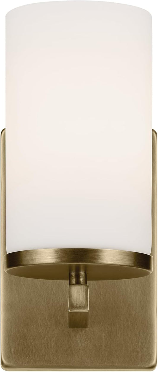 Crosby 4.5" 1-Light Wall Sconce with Satin Etched Cased Opal Glass in Natural Brass, for Bathroom, Powder Room, Hallway, Kitchen, Bedroom, Fireplace, (4.5" x 9.25"), 45495NBR