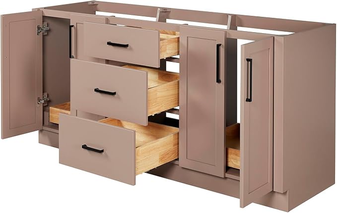 ARIEL Loren 72-inch Bathroom Vanity with Sink,Solid Wood, 1.5-inch Carrara White Quartz Countertop, Double Rectangular Porcelain Sink, 4 Soft Closing Doors, 3 Dovetail Drawers, Mocha