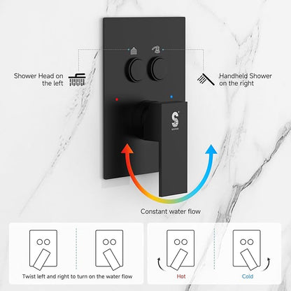 SR SUN RISE Shower System with Push Button Diverter, Wall Mounting Luxury 10 Inch Rain Shower Head with Handheld Spray, High Pressure Shower Faucet Combo Set with Rough-in Valve, Matte Black