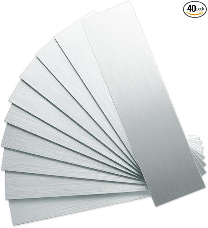 AULIGET 3" x 12" Peel and Stick Backsplash Wall Tiles, PVC Composite Stick on Tiles for Backsplash Kitchen, Bathroom, Laundry Room, Camper, Fireplace (40, Brushed Metal)