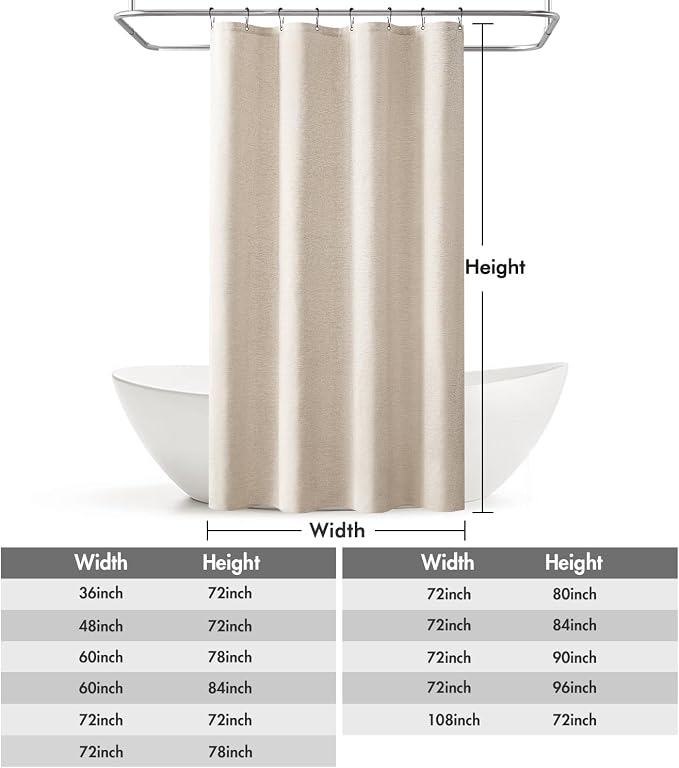 MIULEE Linen Fabric Shower Curtain Cream Beige W48*L72 8 Metal Hooks | Modern, Heavy Duty, Curtain Set, Waterproof Neutral Thick Cloth Shower Curtains, Bathroom Bathtub, Washable