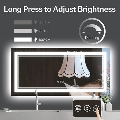 72x32 Inch LED Mirror for Bathroom | Front and Backlit, 3 Colors, Dimmable, Memory, Anti Fog, Shatterproof, Horizontal/Vertical, Lighted Mirrors for Bathroom Wall