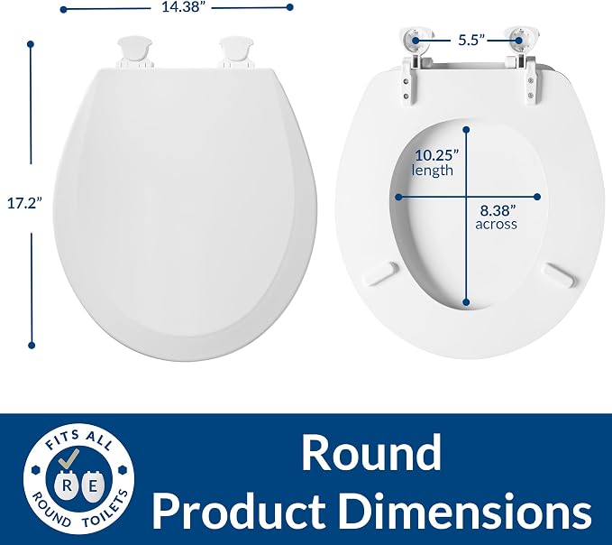 BEMIS 500EC 390 Toilet Seat with Easy Clean & Change Hinges,Round,Cotton White,(Pack of 2)