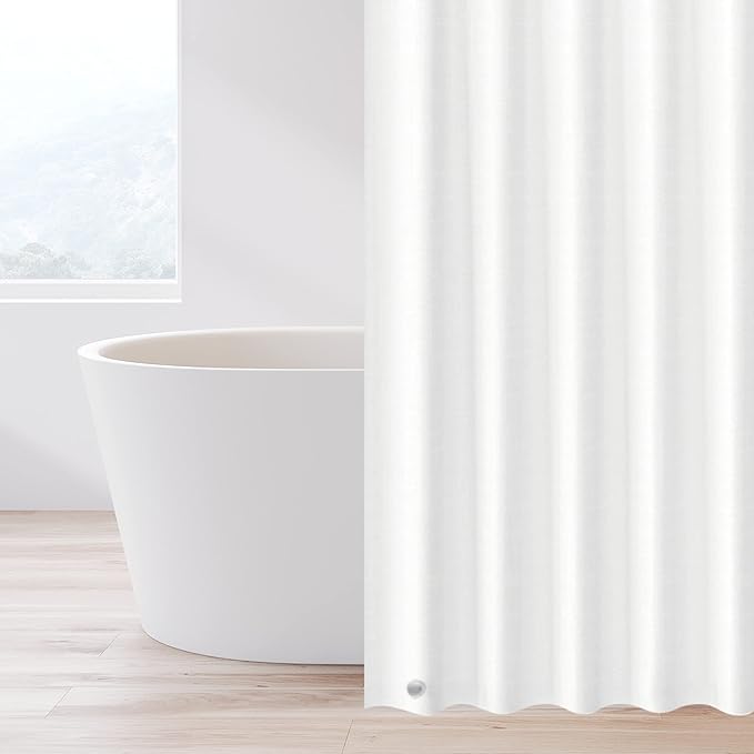 EHZNZIE Shower Curtain Liner Light Weight PEVA, Shower Liner 72x84 Inches, Waterproof, No Chemical Smell with 12 Rust Proof Metal Grommets for Bathroom Shower Curtain, White
