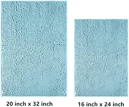 Chenille Bath Mat Microfiber Floor Mat Baby Bath Mat for Kids Washable Bathroom Dry Fast Water Absorbent Shower Mat Area Rugs (15.3" x 23.2", Sky Blue)
