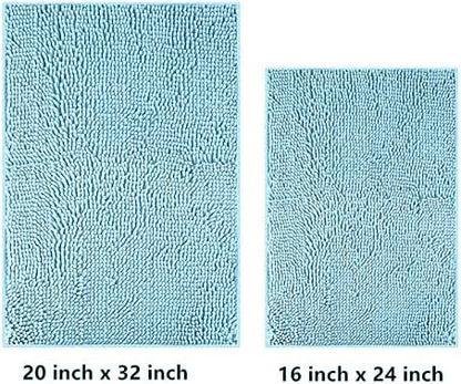 Chenille Bath Mat Microfiber Floor Mat Baby Bath Mat for Kids Washable Bathroom Dry Fast Water Absorbent Shower Mat Area Rugs (15.3" x 23.2", Sky Blue)