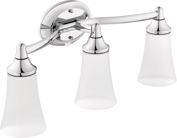 Moen YB2863CH Eva 3-Light Dual-Mount Bath Bathroom Vanity Fixture with Frosted Glass, Chrome