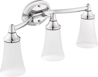 Moen YB2863CH Eva 3-Light Dual-Mount Bath Bathroom Vanity Fixture with Frosted Glass, Chrome