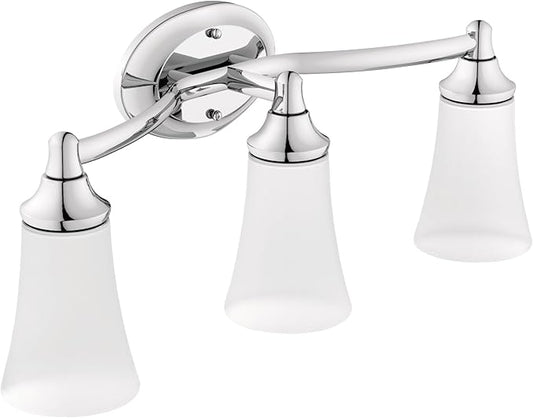Moen YB2863CH Eva 3-Light Dual-Mount Bath Bathroom Vanity Fixture with Frosted Glass, Chrome