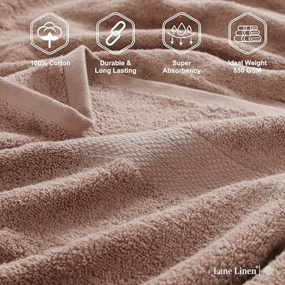 LANE LINEN Towel Set Quick Dry 100% Cotton 18 Piece Soft Absorbent - Taupe