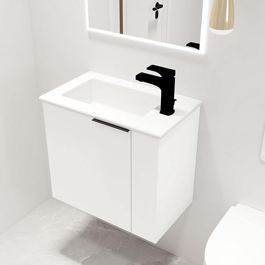 Malwee 22" Floating Bathroom Vanity with Sink, 22 Inch Single Sink Wall Mounted Bathroom Vanity, with 1 Door and White Ceramic Basin Top for Small Space, Plywood Cabinet Storage(002-22)