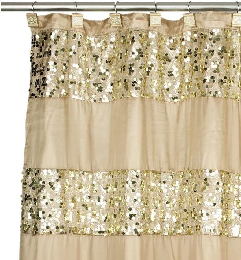Zahari Home Sinatra Bathroom Shower Curtain Glamorous Bling Fabric Shower Curtain 72"x70", Champagne