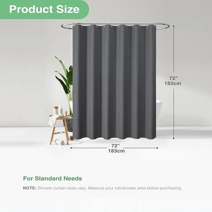 Waffle Shower Curtain 256GSM Heavy Duty Fabric 72x72 Charcoal Grey | Thick Textured Cloth, Weighted Hem, Water Repellent Washable, Hotel Luxury Polyester Shower Curtain Set for Bathroom 12 Hooks