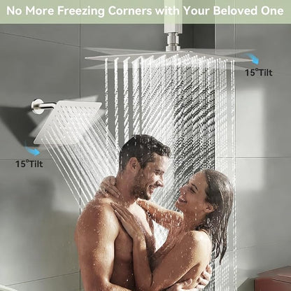 Shower Faucet Set Brushed Nickel Shower System,Bostingner Five Function Diverter Shower Faucet with 2 in 1 Handheld,10'' Ceiling Mount and 6’‘ Wall Mount Shower Head Rainfall Shower Set with Valve
