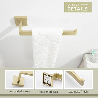 Angle Simple Hand Towel Holder Brushed Gold, Bathroom Towel Bar Wall Mount | Light Gold Tone, 10.24 Inches, Solid SUS304 Stainless Steel, Handy Open Sided Design for Laundry Kitchen Shower Vanity Sink
