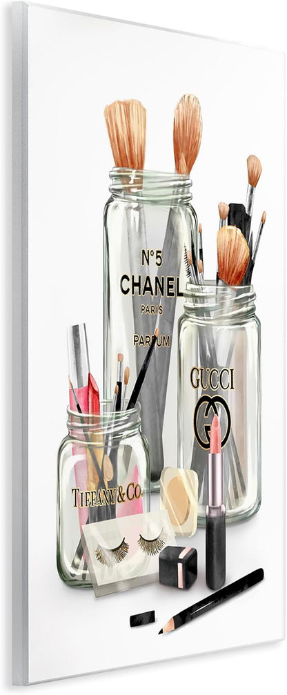 Glam Fashion Makeup in Jars, 13 x 19 Inch Mounted Print on Wall Plaque | Stupell Industries · By Ziwei Li · Ready to hang · Chic decor for bedroom · vanity · or dressing room · Made in USA