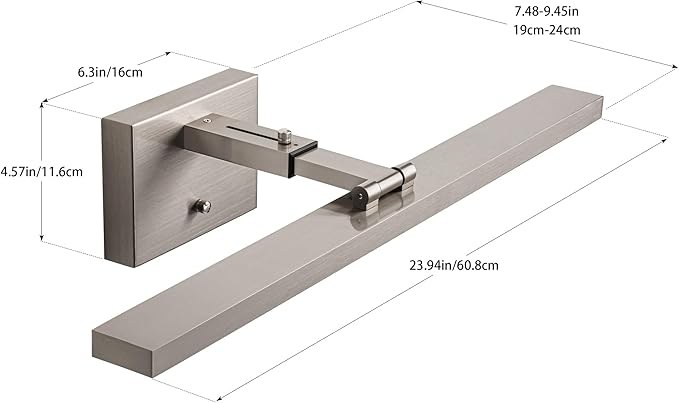 mirrea 24-Inch Brushed Nickel LED Vanity Light Over Medicine Cabinet, Modern 5CCT Dimmable Bath Bar Lighting with Extendable Arm for Bathroom