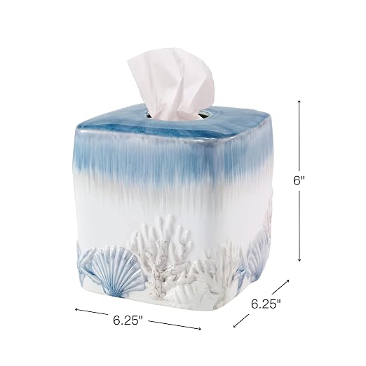Avanti Linens - Tissue Box Cover, Ceramic Home Accessories, Beach Inspired Bathroom Accessories (Abstract Coastal Collection)