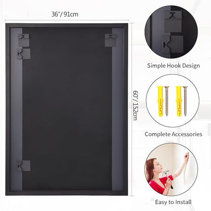 Koonmi Black Mirrors for Wall, 36x60 Inch Bathroom Mirror, Rectangular Wall Mirror for Living Room Bedroom Bathroom, Hangs Horizontally or Vertically