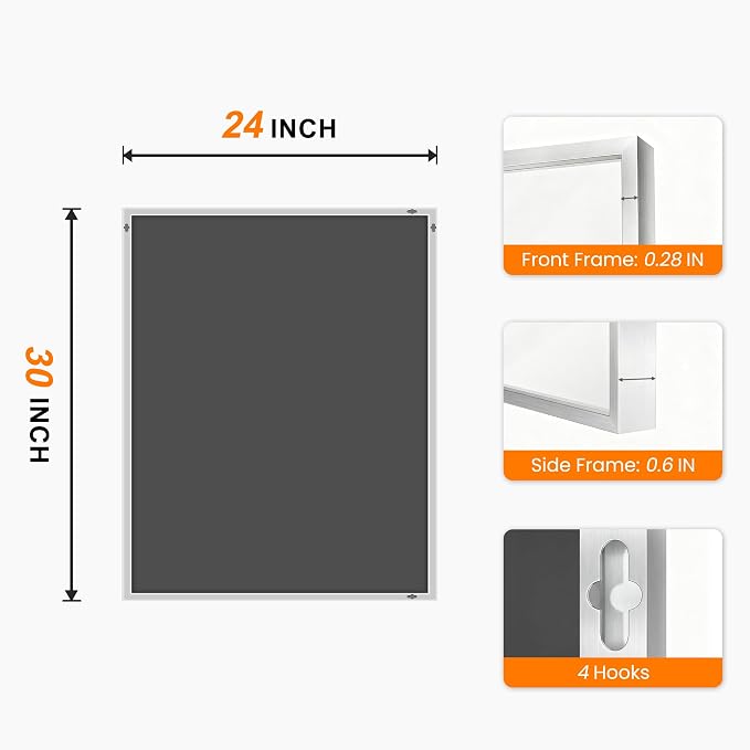 Bathroom Vanity Mirror for Wall, 24"x30" Bathroom Mirror for Over Sink | HD Shatterproof Glass, Rectangular Metal Frame, Horizontally or Vertically, Mirror for Bathroom, Living Room, Entryway,Silver