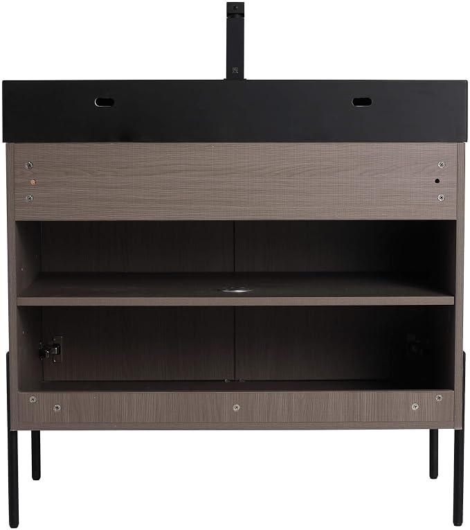 Crownpoint 36 Inch Bathroom Vanity with Sink, Black Sink, Gray Oak Finish, Full Assembly Required, Elegant Bathroom Vanities for Modern Homes