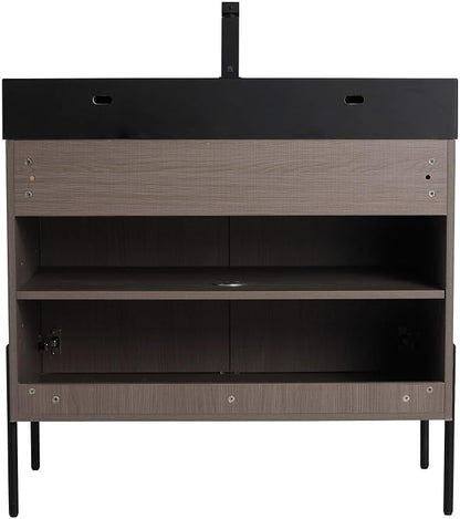 Crownpoint 36 Inch Bathroom Vanity with Sink, Black Sink, Gray Oak Finish, Full Assembly Required, Elegant Bathroom Vanities for Modern Homes