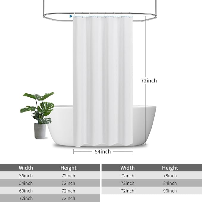 Waterproof Fabric Shower Curtain,No Liner Needed,54x72,White | 2-in-1 Design,Linen Textured,100% Waterproof TPU-Laminated Backing,Magnetic Weighted,Machine Washable,For Bathroom,Hotel