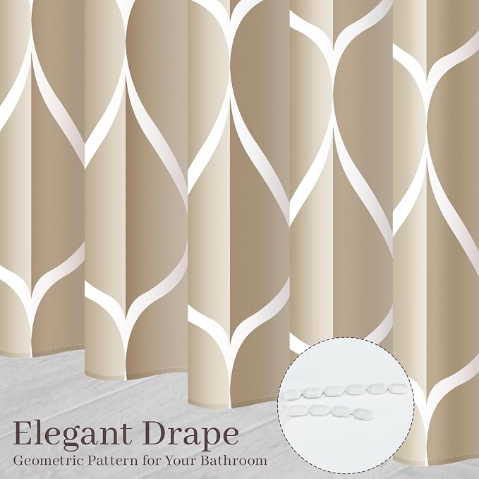 Gelbchu Geometric Shower Curtain for Bathroom, Cream, 72x72 | with Hooks, Premium Polyester, Quick Dry, Water Repellent, Machine Washable, Rustproof Grommets, Modern Minimalist