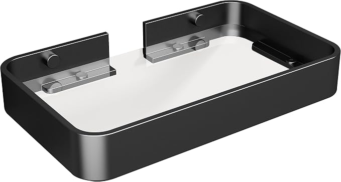 8-Inch Small Wall Shelf, Clear Tempered Glass with Matte Black Aluminum Frame – Sleek Floating Bathroom Organizer