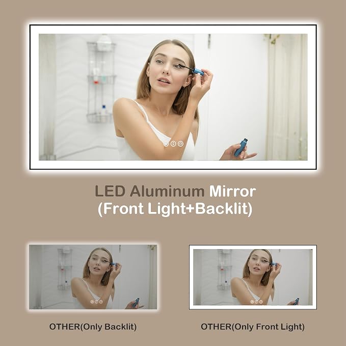 72x36 Inch LED Bathroom Mirror with Black Frame | Black Metal Frame, Front and Backlit, 3 Colors, Dimmable, Memory, Anti Fog, Tempered Glass, Lighted Mirror for Wall