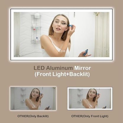 72x36 Inch LED Bathroom Mirror with Black Frame | Black Metal Frame, Front and Backlit, 3 Colors, Dimmable, Memory, Anti Fog, Tempered Glass, Lighted Mirror for Wall