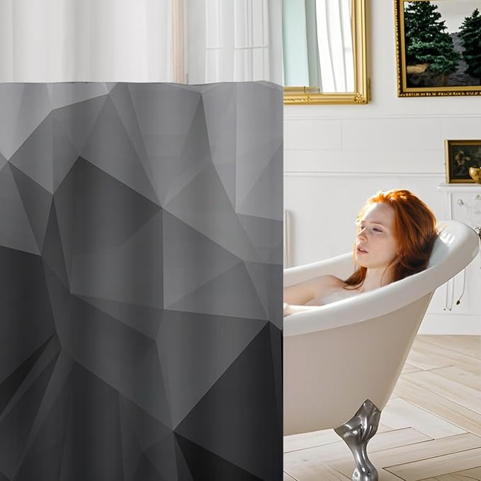 No Hook Shower Curtain with Snap in Liner Set, Black, 71x74 | Waterproof Fabric for Bathroom, Modern Hotel Style Ombre Design, Mesh Top Window, Machine Washable, Quick Install