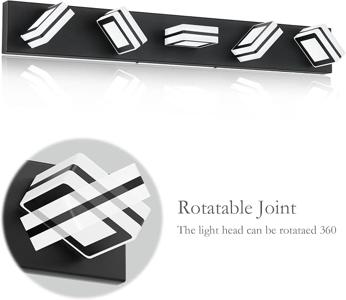 Ralbay Modern LED Black Vanity Light 5 Lights Modern LED Bathroom Vanity Lights Over Long Mirror Acrylic Up and Down Matte Black Bath Wall Lighting Fixtures