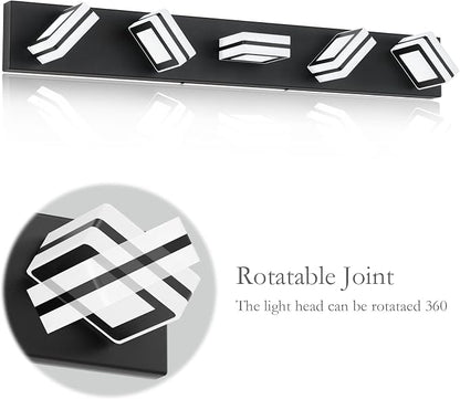 Ralbay Modern LED Black Vanity Light 5 Lights Modern LED Bathroom Vanity Lights Over Long Mirror Acrylic Up and Down Matte Black Bath Wall Lighting Fixtures