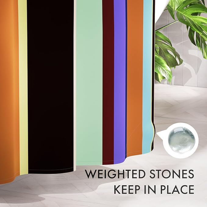 AmazerBath Colorful Vertical Stripes Shower Curtain, Cute Stripe Bathroom Shower Curtain Set with 12 Shower Curtain Hooks, Rustic Fabric Shower Curtain, 72x72 Inches