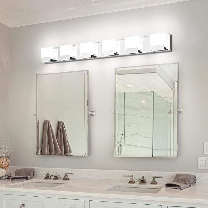 6 Light Bathroom Vanity Light - Modern LED Bathroom Lights - Chrome Lighting Fixtures Over Mirror for Bath 6000K Cool White