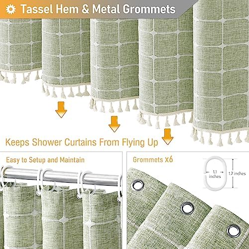 BTTN Stall Boho Linen Fabric Heavy Duty Shower Curtain, 36x72, Sage Green