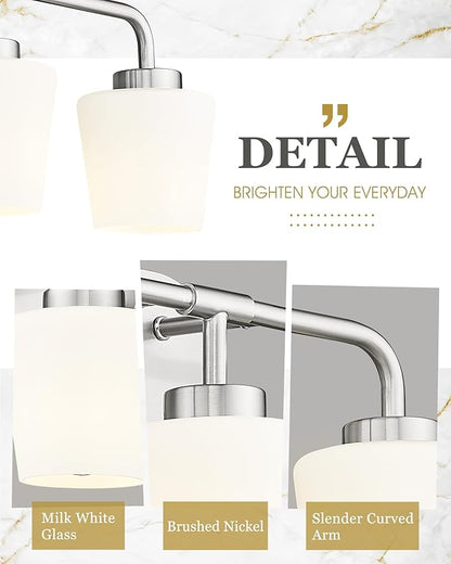 Bathroom Light Fixtures Over Mirror, 4-Light Brushed Nickel Vanity Lighting Fixtures with Milk White Glass, Vintage Farmhouse Wall Sconces Lighting, AD-22004-4W-SN