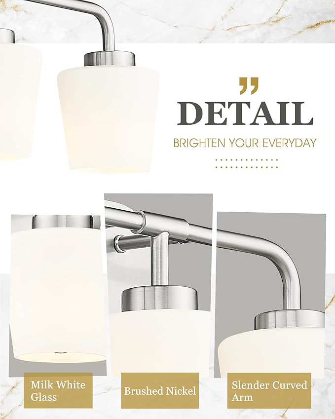 Bathroom Light Fixtures Over Mirror, 5-Light Brushed Nickel Vanity Lighting Fixtures with Milk White Glass, 38inch Farmhouse Wall Sconces Lighting, AD-22004-5W-SN