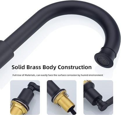 TRUSTMI Matte Black Bathroom Faucet Brass 2 Handle 8 Inch Widespread Lavatory Vanity Faucet with Metal Overflow Sink Drain
