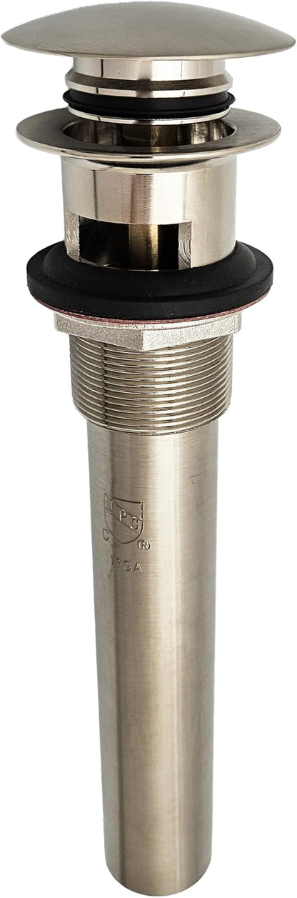 Westbrass D410A-1-07 Mushroom Style Pop-Up Stopper Drain for Vessel/Bowl Sinks with No Overflow, Satin Nickel