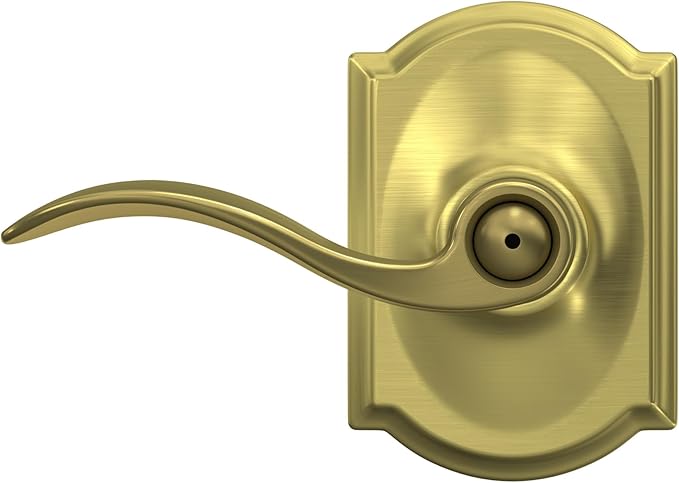 SCHLAGE Accent Lever with Camelot Trim Bed and Bath Lock in Satin Brass - F40 ACC 608 CAM