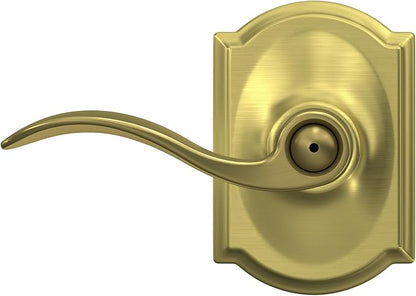 SCHLAGE Accent Lever with Camelot Trim Bed and Bath Lock in Satin Brass - F40 ACC 608 CAM