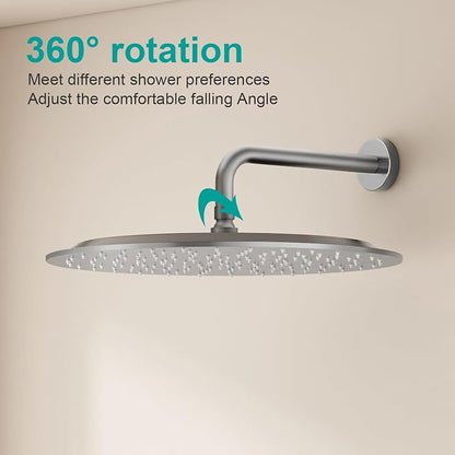 All Metal Rain Shower Head - Heavy Duty Stainless Steel, Easy Install, High Water Flow, Ultra-Thin Modern Design for Bathroom (Brushed Nickel, 16)