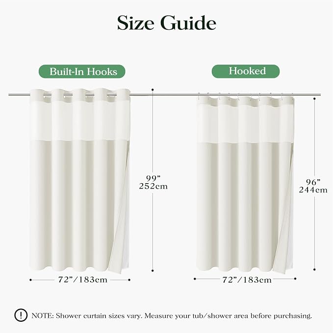 Ivory Hook Free Waffle Shower Curtain & Snap-in Fabric Liner,72x99 | Less Time to install, 3 in 1 Fabric Shower Curtain and Liner Set with Magnets, Extra Long, Shower Curtains for Bathroom
