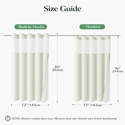 Ivory Hook Free Waffle Shower Curtain & Snap-in Fabric Liner,72x99 | Less Time to install, 3 in 1 Fabric Shower Curtain and Liner Set with Magnets, Extra Long, Shower Curtains for Bathroom