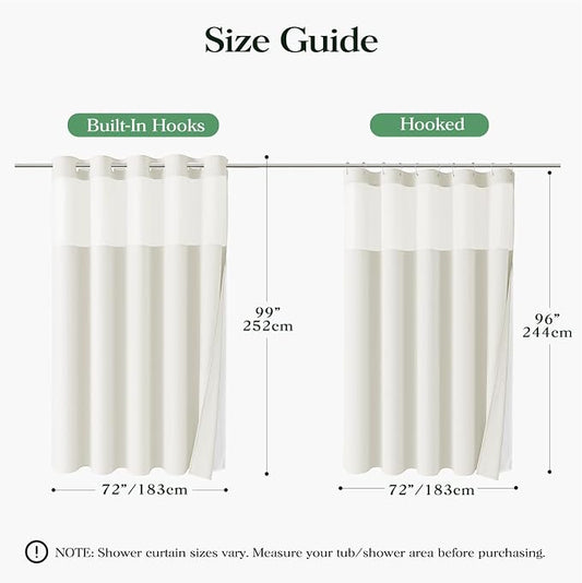 Ivory Hook Free Waffle Shower Curtain & Snap-in Fabric Liner,72x99 | Less Time to install, 3 in 1 Fabric Shower Curtain and Liner Set with Magnets, Extra Long, Shower Curtains for Bathroom